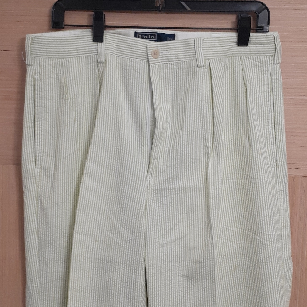 Mens Polo Green & White striped pants size 34/30
